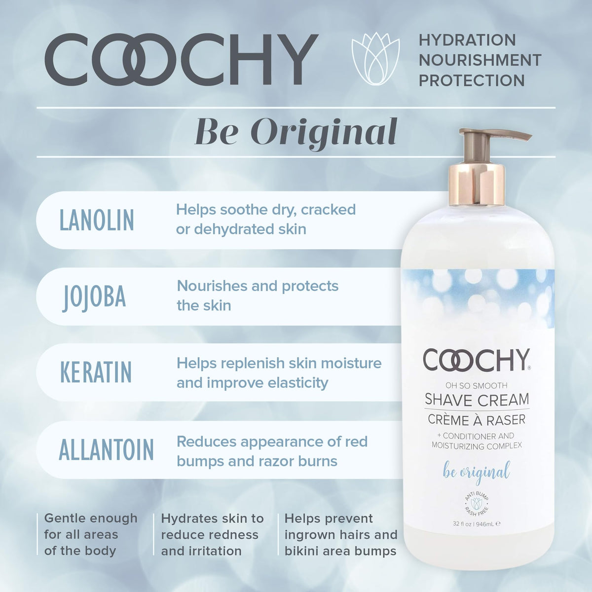 Coochy Be Original gentle personal care moisturizing aftershave cream texture close up view