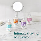 Size comparison view of the eight point five fluid ounce IntiMD Coochy Plus intimate shave tube