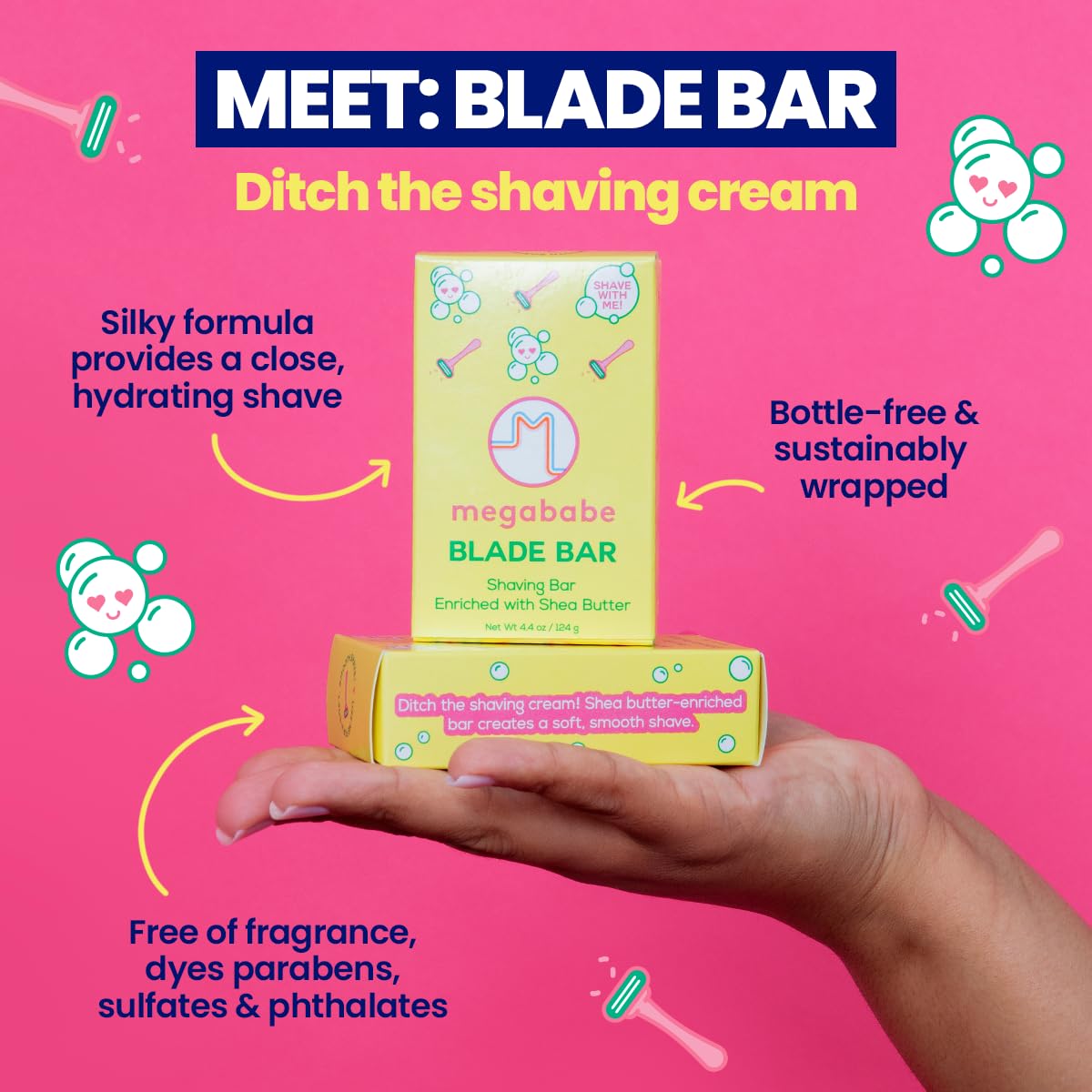 Megababe zero waste solid shaving bar enriched with moisturizing shea butter