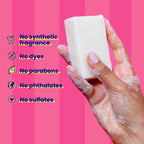 Megababe clean beauty personal care shaving bar highlighting rich lather ingredients