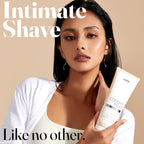 IntiMD Coochy Plus bikini line shave cream packaging highlighting the moisturizing plant based ingredients