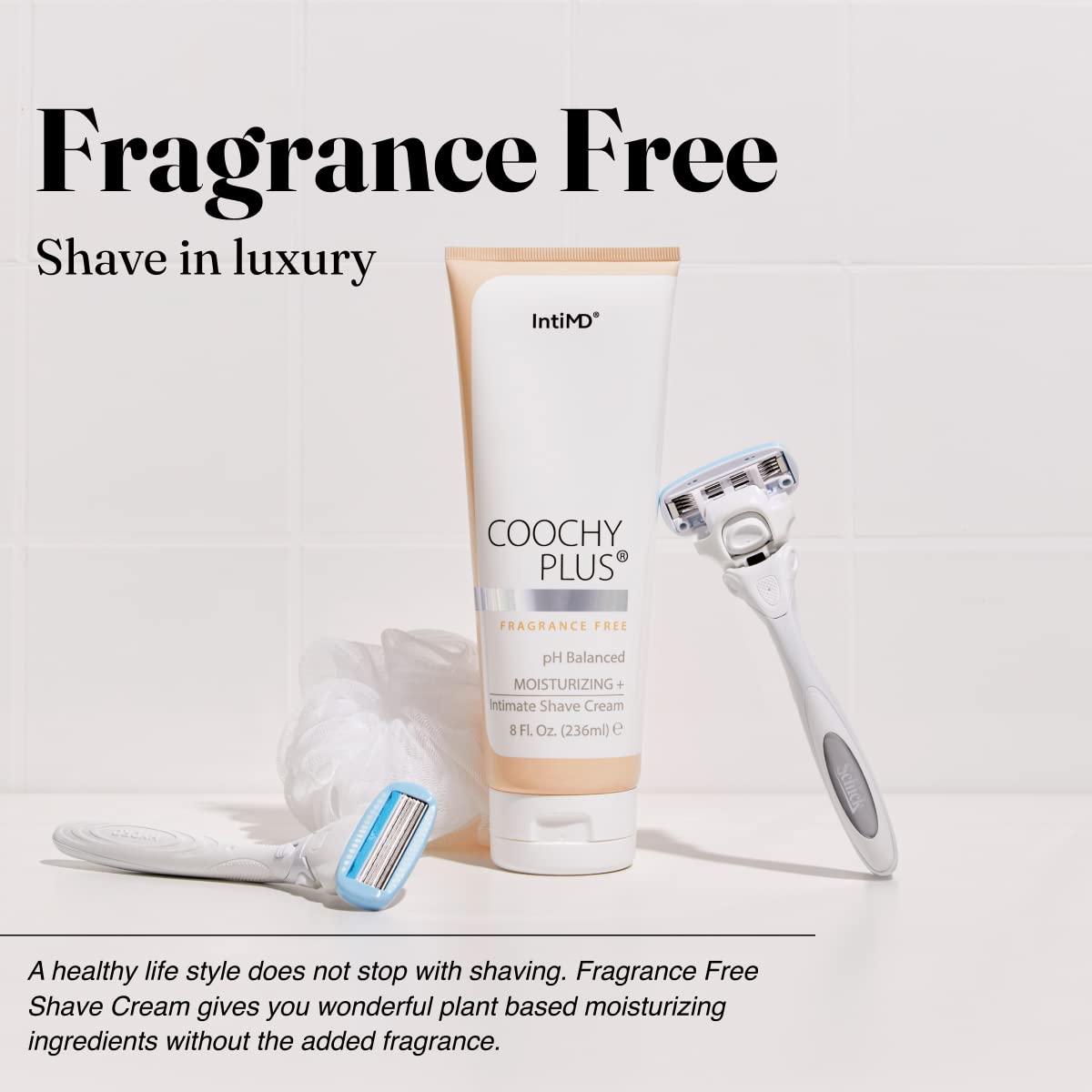 IntiMD Coochy Plus intimate shaving cream being applied for pubic hair removal