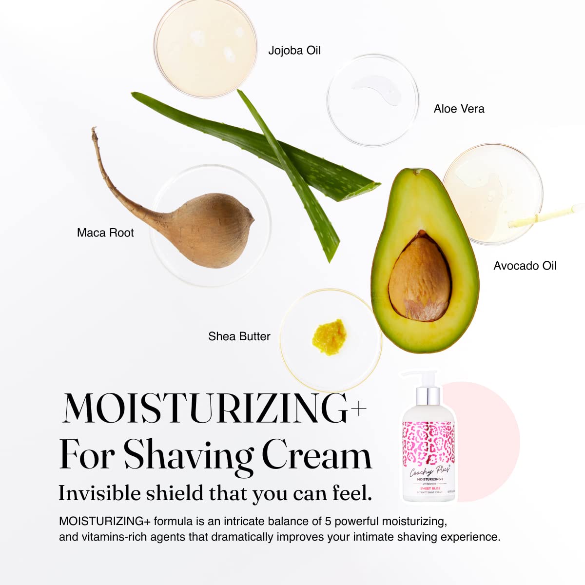 IntiMD Coochy Plus Sweet Bliss Shaving Cream with convenient pump dispenser for smooth application