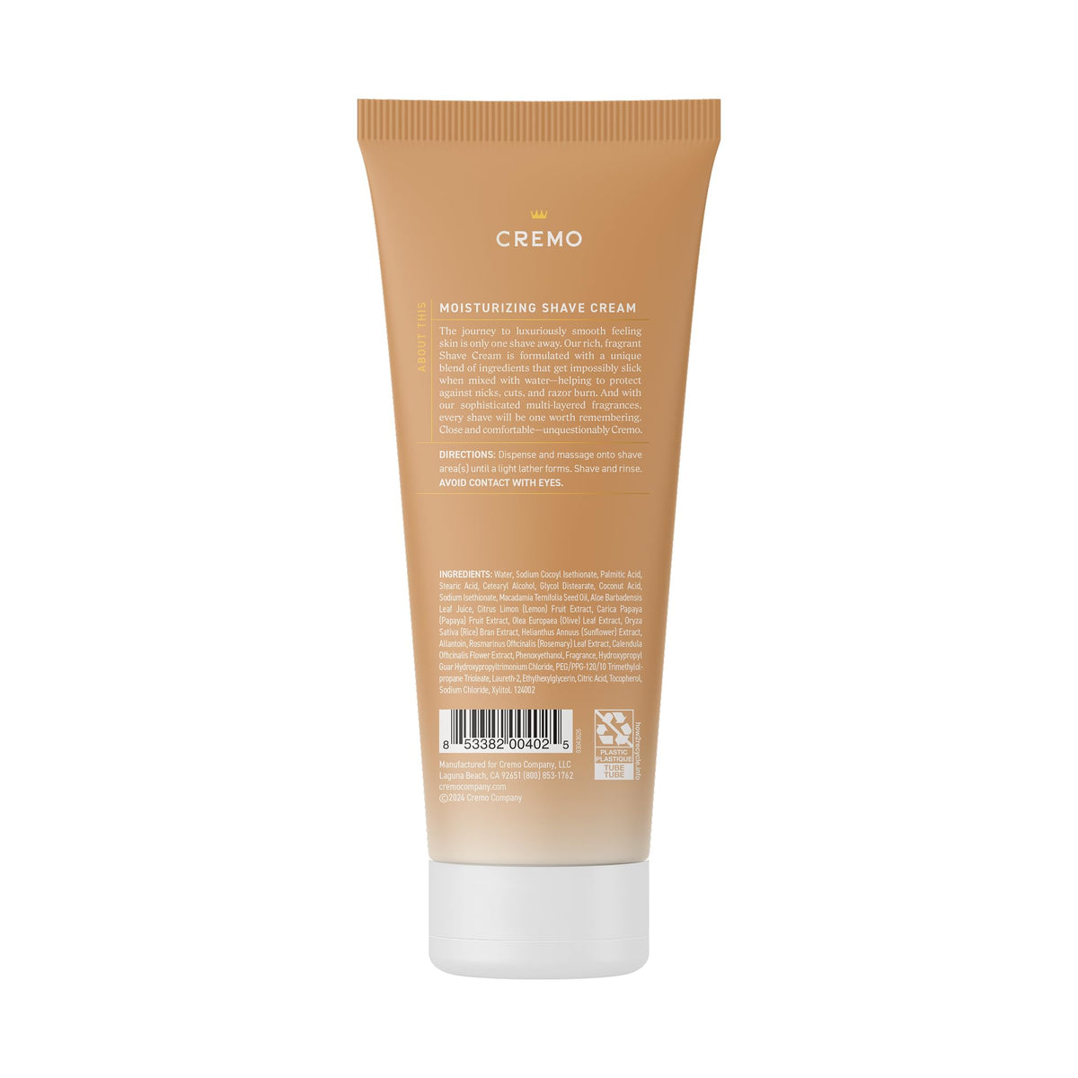 Cremo astonishingly superior shave cream side profile highlighting brand logo
