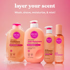 Eos Cashmere Shave Oil Pink Champagne bottle with shea butter icon