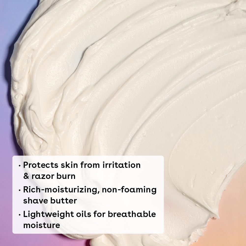 Close up of Eos Vanilla Cashmere shave butter packaging details