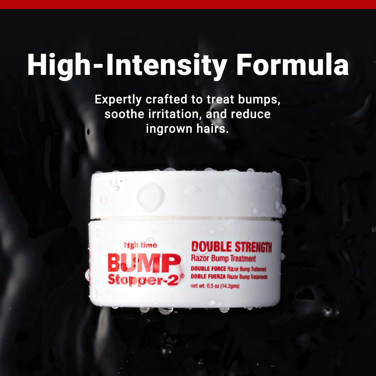 Dermatologist approved High Time Bump Stopper two ounce tube side profile.