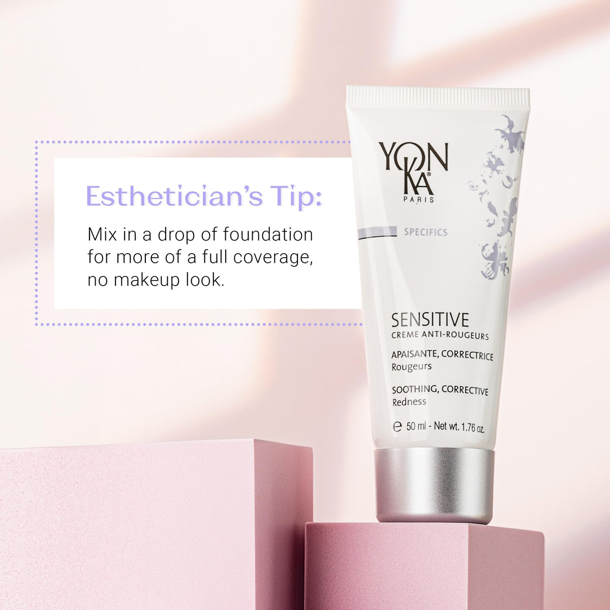 Yonka sensitive skin cream green tint close up application demonstration