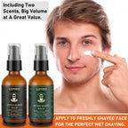 Men skincare routine using alcohol free after shave balm to prevent razor bumps.