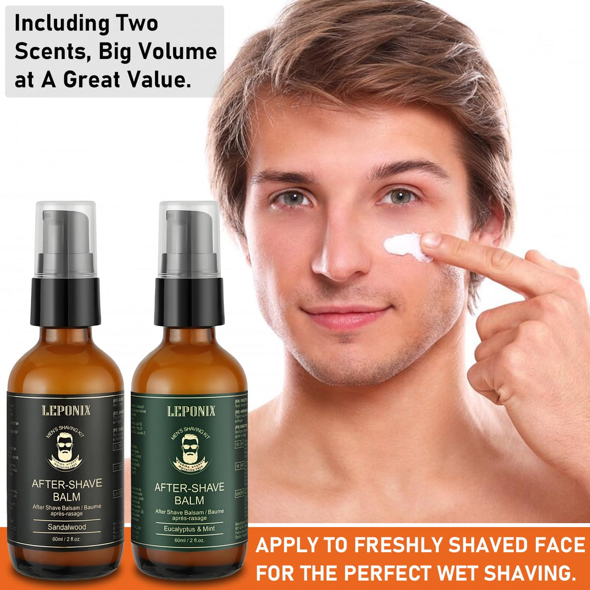 Men skincare routine using alcohol free after shave balm to prevent razor bumps.