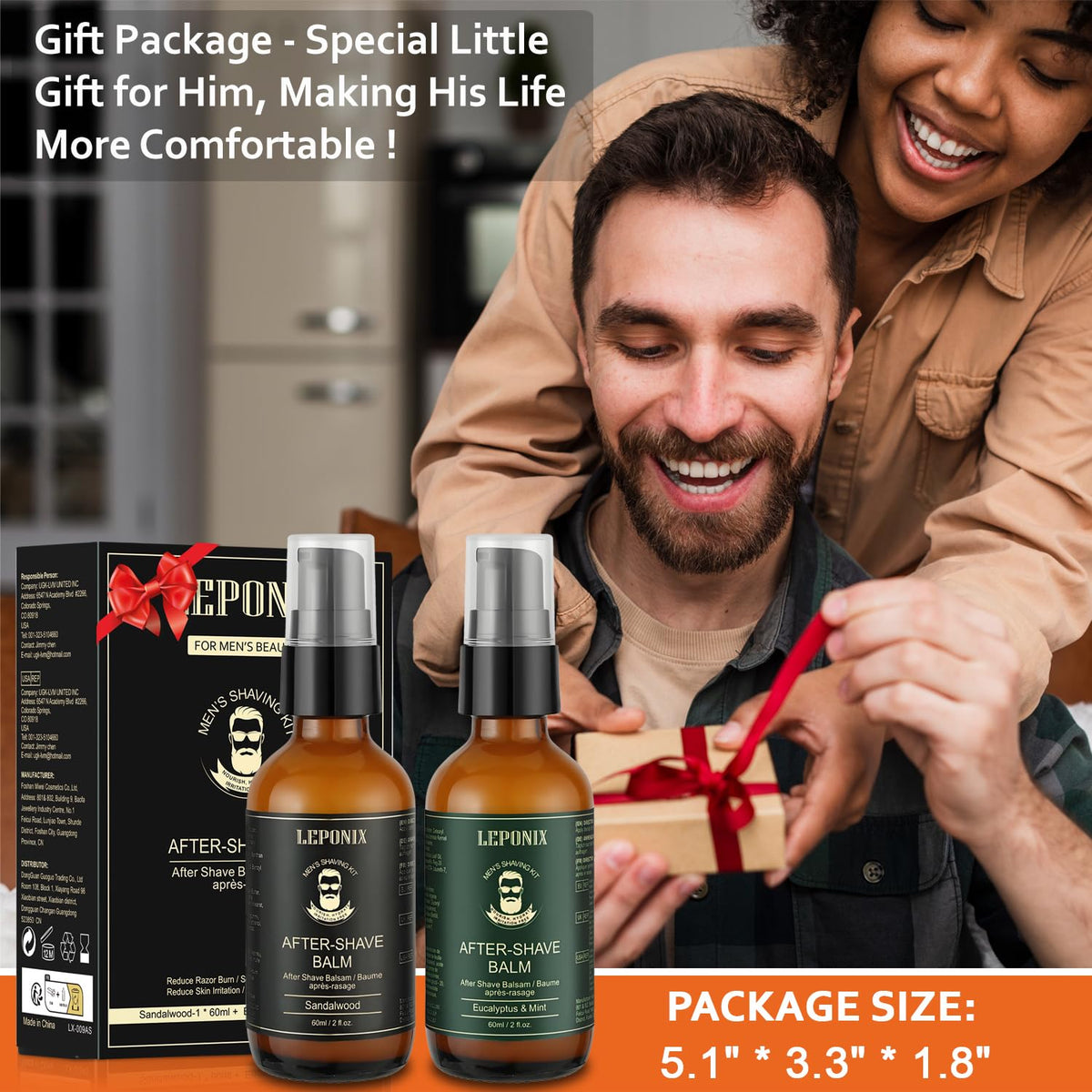 Premium imported LEPONIX men skincare set packaging detailing text.