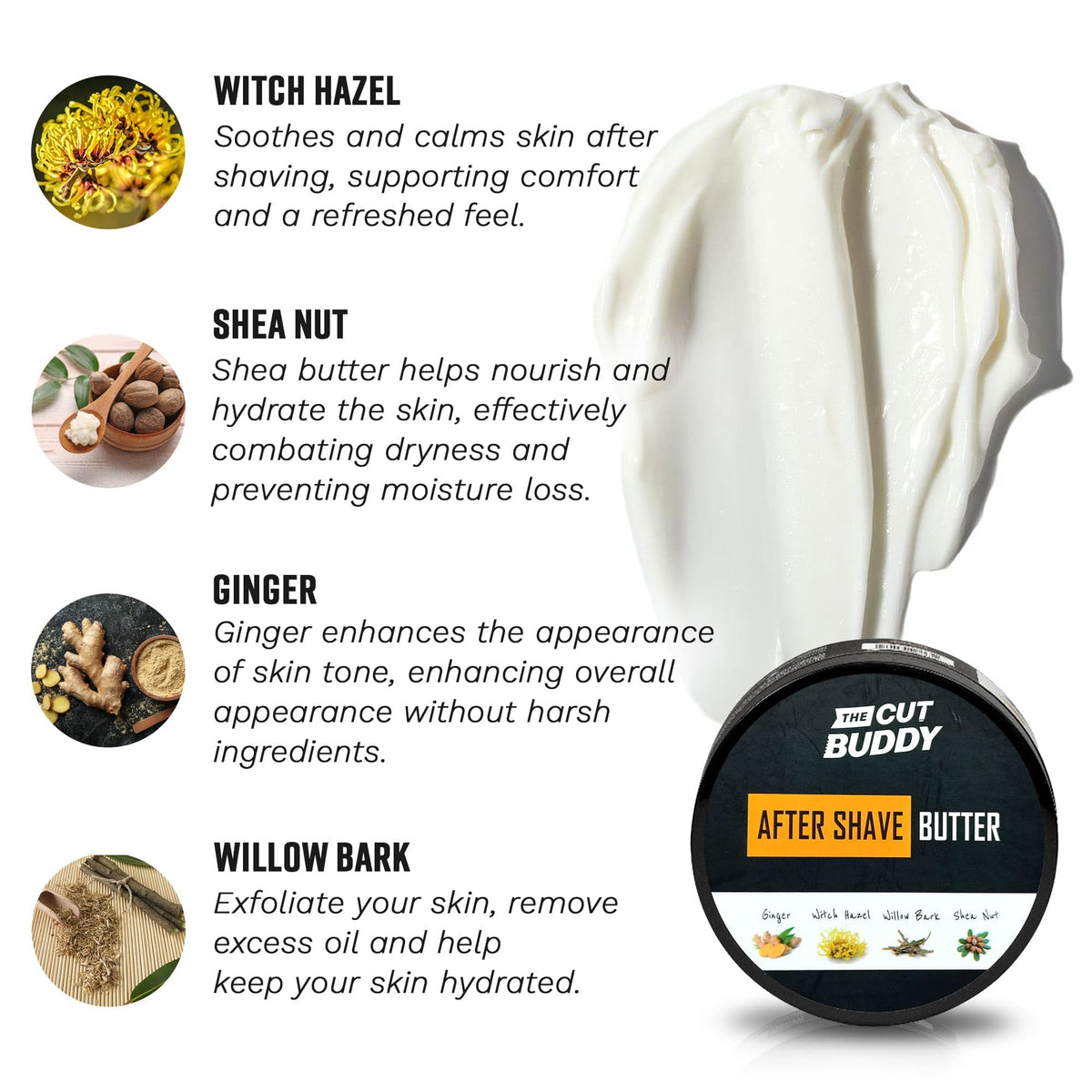 The Cut Buddy gingerbread scented shaving balm product packaging