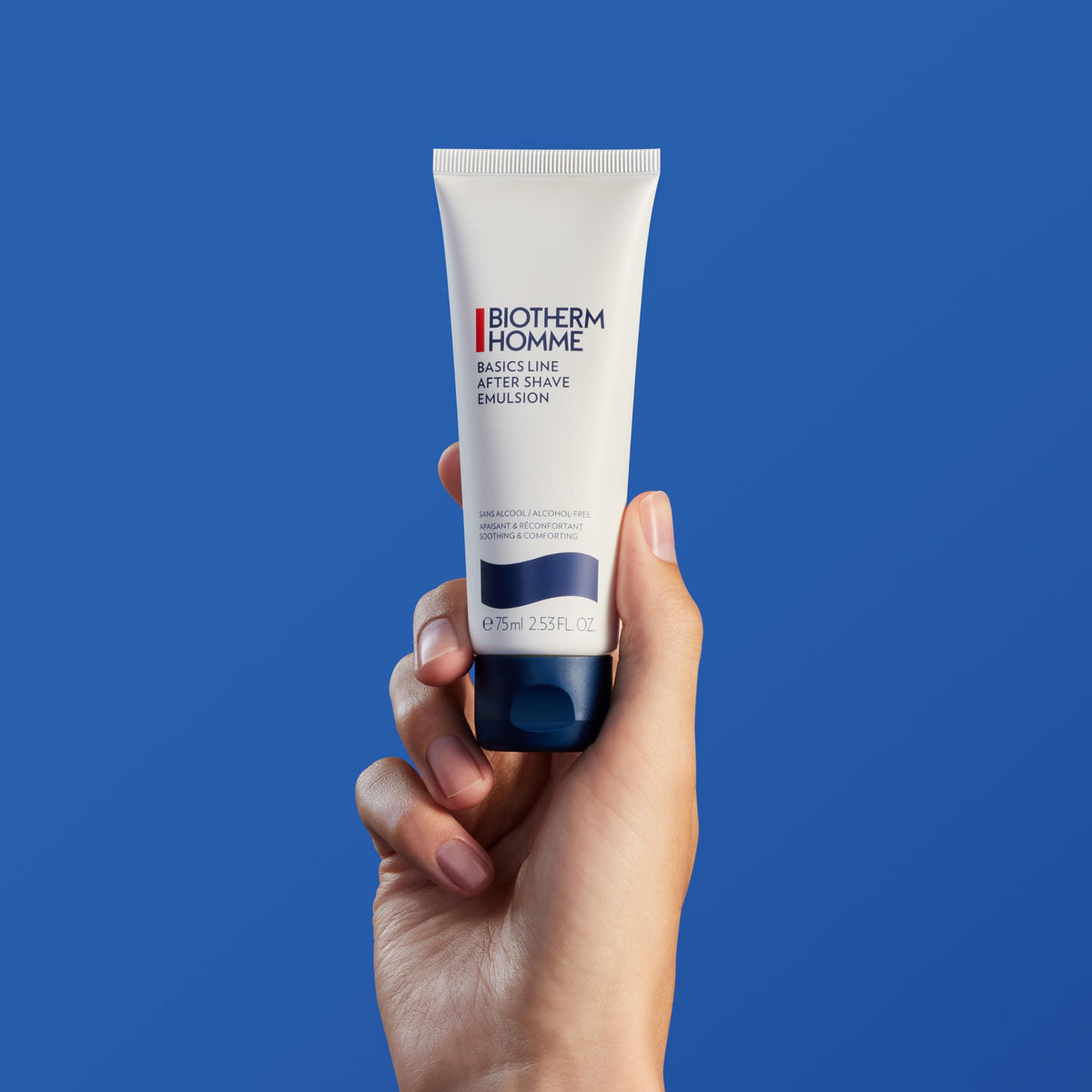 Premium men's soothing aftershave lotion tube for normal to dry skin types.
