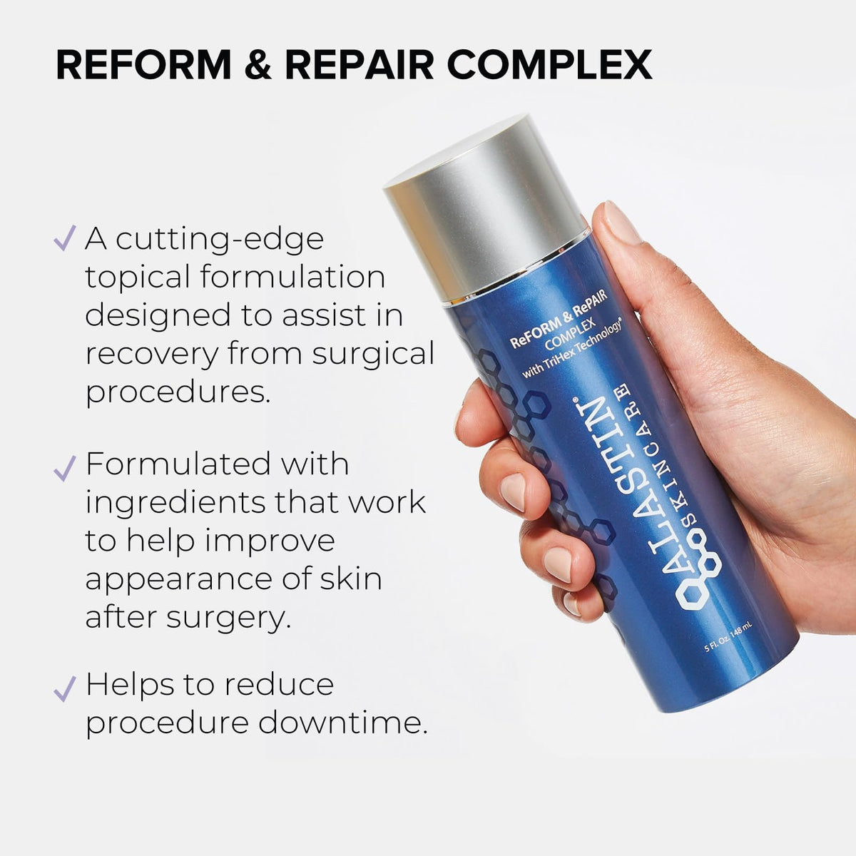 ALASTIN Skincare ReFORM and RePAIR complex showing official TriHex Technology packaging for scar care