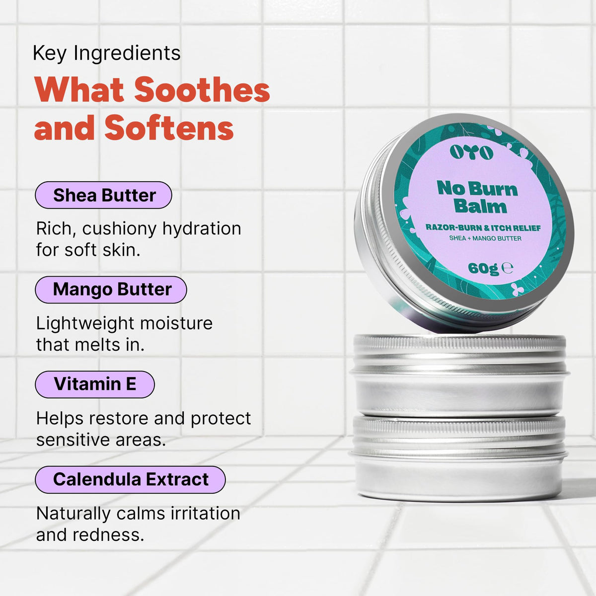 OYO post shave ointment jar open showing the rich texture of mango and shea butter.