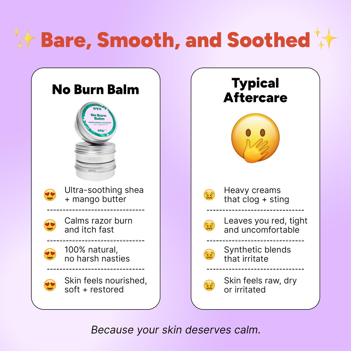 Close up of OYO razor itch relief product highlighting the clean fragrance free formula label.