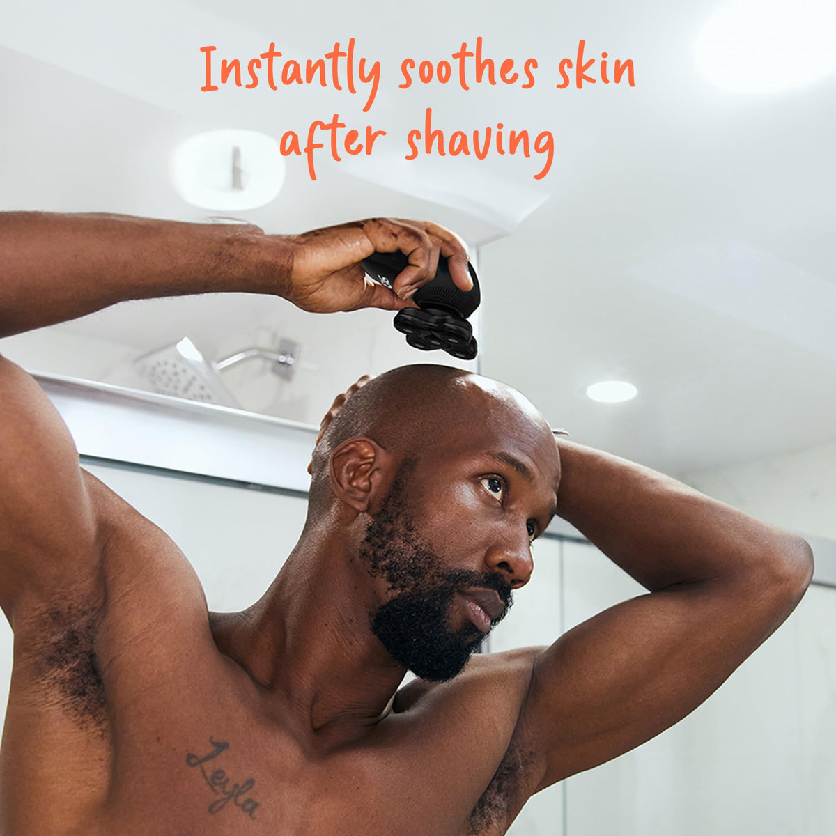 Side profile of Groomie natural aftershave serum highlighting the paraben free formula.