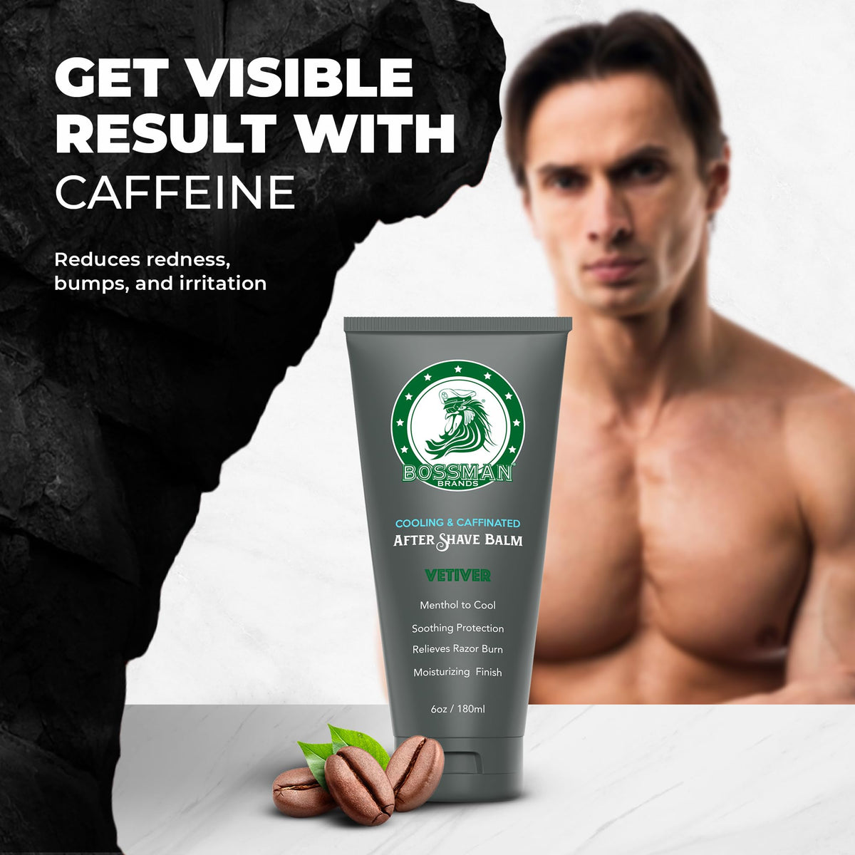 Bossman cooling aftershave gel texture for soothing razor bumps and skin redness