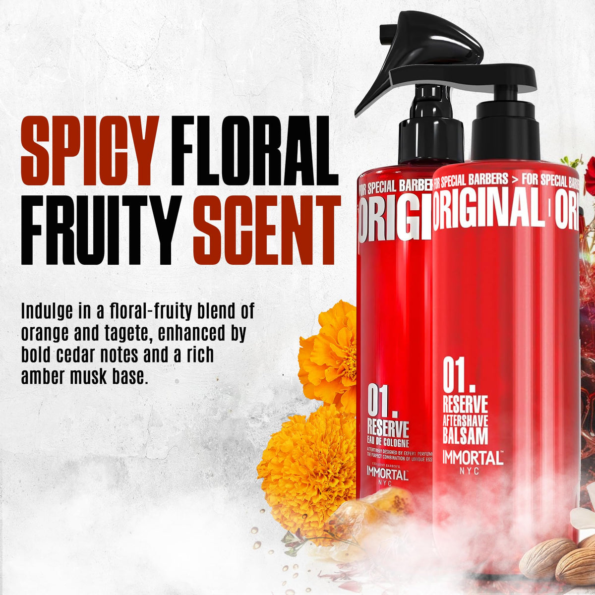 Immortal NYC Reserve 01 spicy floral aftershave spray close up of label details