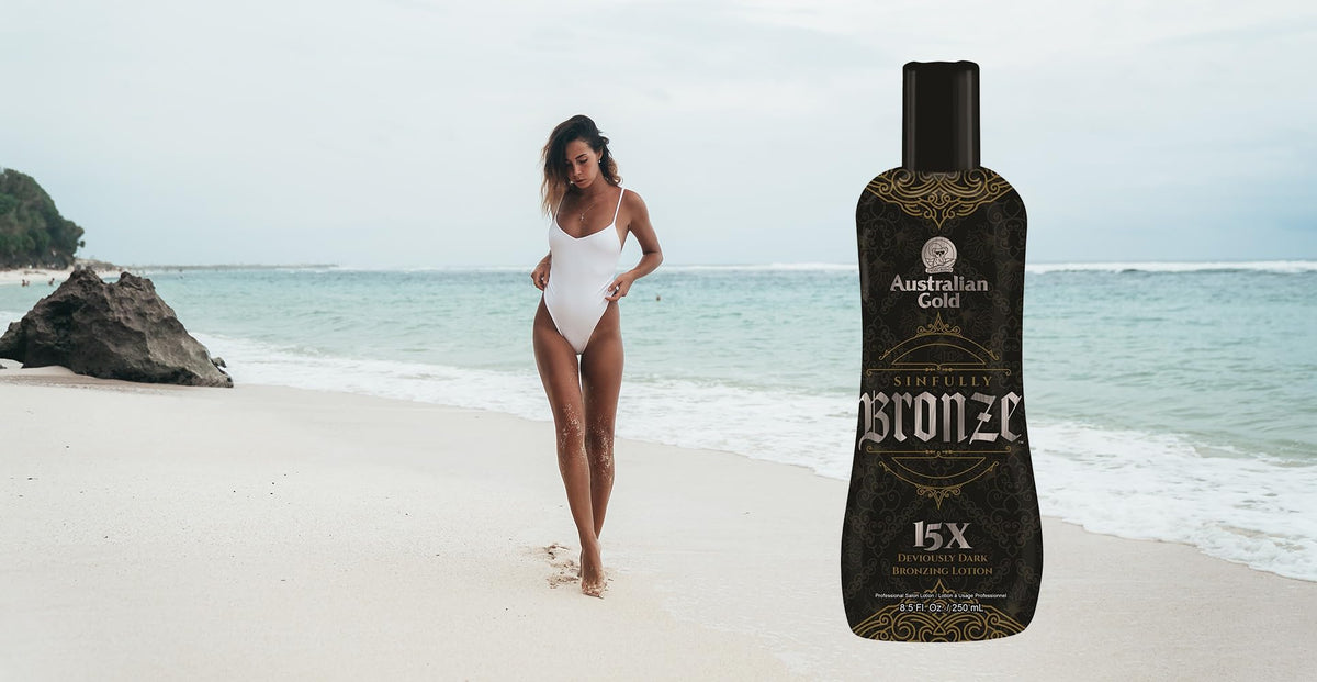 Australian Gold Sinfully Bronze 250ml professional tanning lotion display