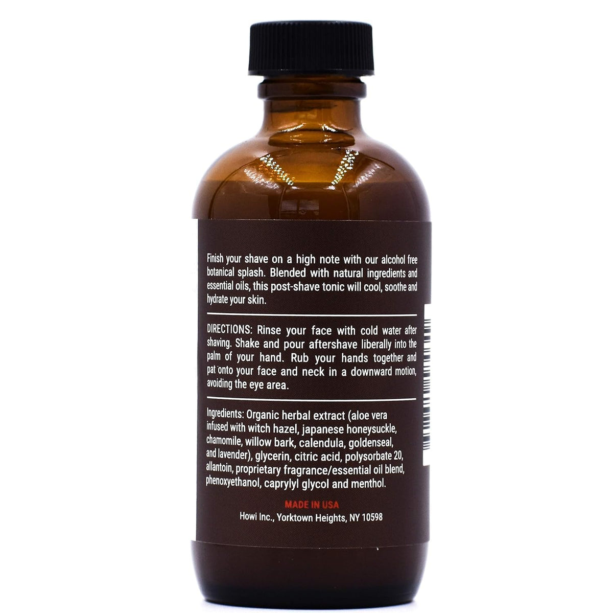 Handcrafted four fluid ounce glass bottle of spicy bay rum after shave