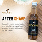 Woody's Quality Grooming for Men after shave tonic showing natural ingredients label.