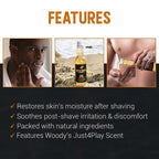 Woody's men's post shave liquid solution for reducing razor burn and skin redness.