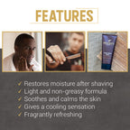 Woody's professional grooming shave relief balm tube highlighting the aloe and vitamin e formula.