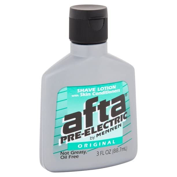 Mennen Afta Pre-Electric Shave Lotion with skin conditioners label details close up