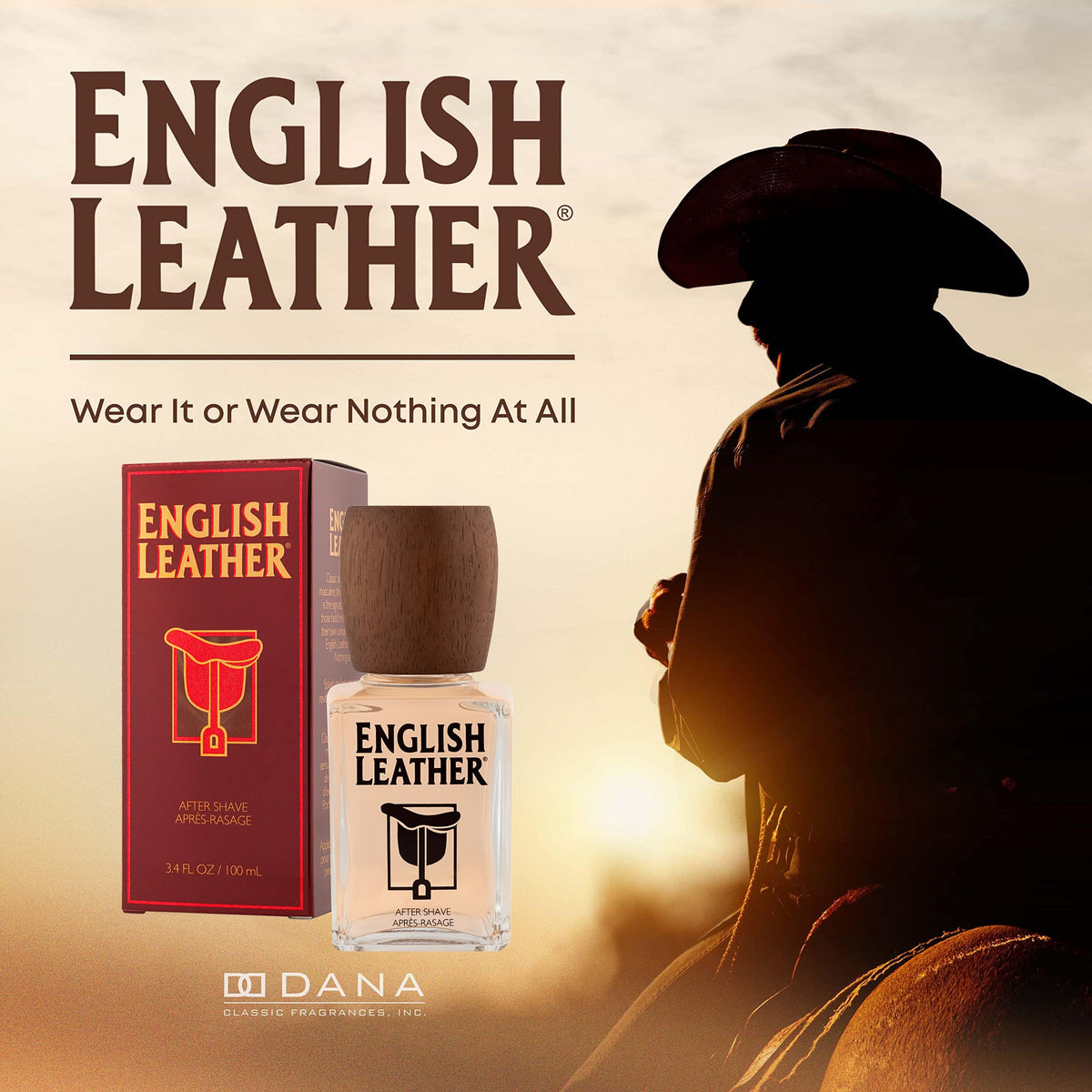 Side angle view of the authentic English Leather by Dana men's aftershave lotion splash.