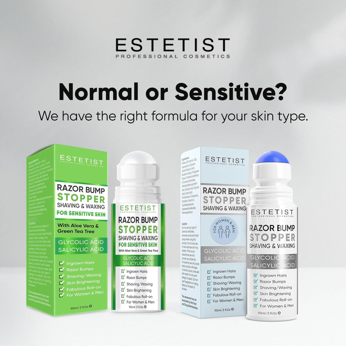 ESTETIST skin soothing post shave roller highlighting its three fluid ounce imported bottle size