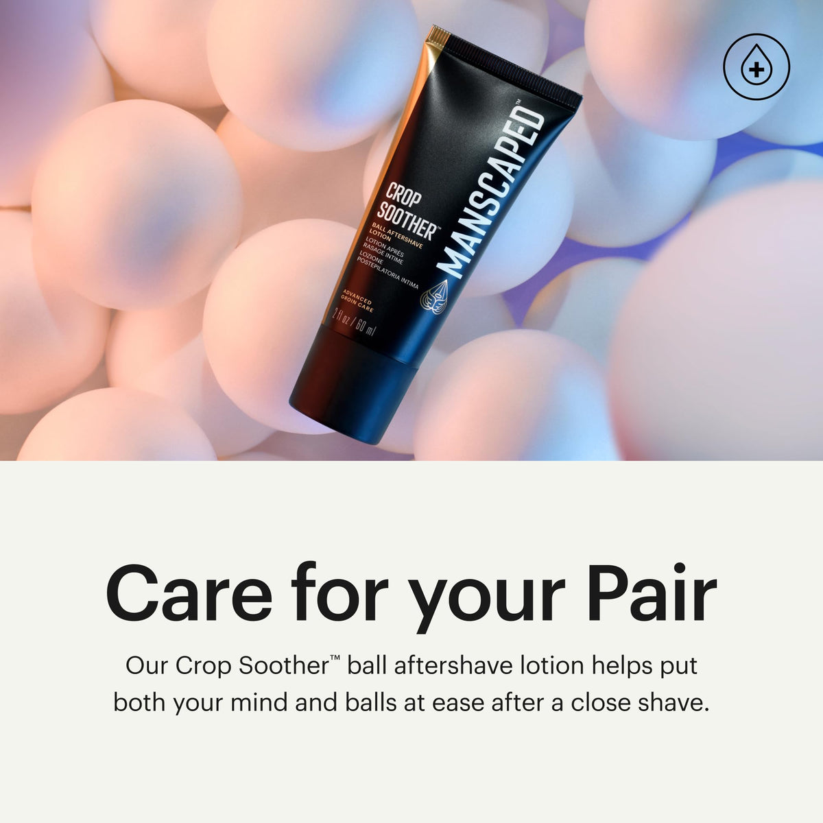 MANSCAPED Crop Soother intimate post shave gel showing key ingredients like aloe and colloidal oats