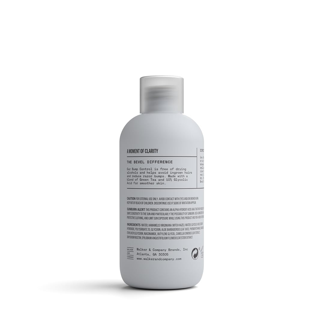 Bevel glycolic acid aftershave bottle showcasing premium packaging details