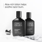 Clinique aftershave lotion for men with aloe vera showing premium black packaging