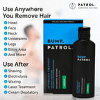 Alcohol free aftershave serum bottle by Bump Patrol for sensitive skin care.