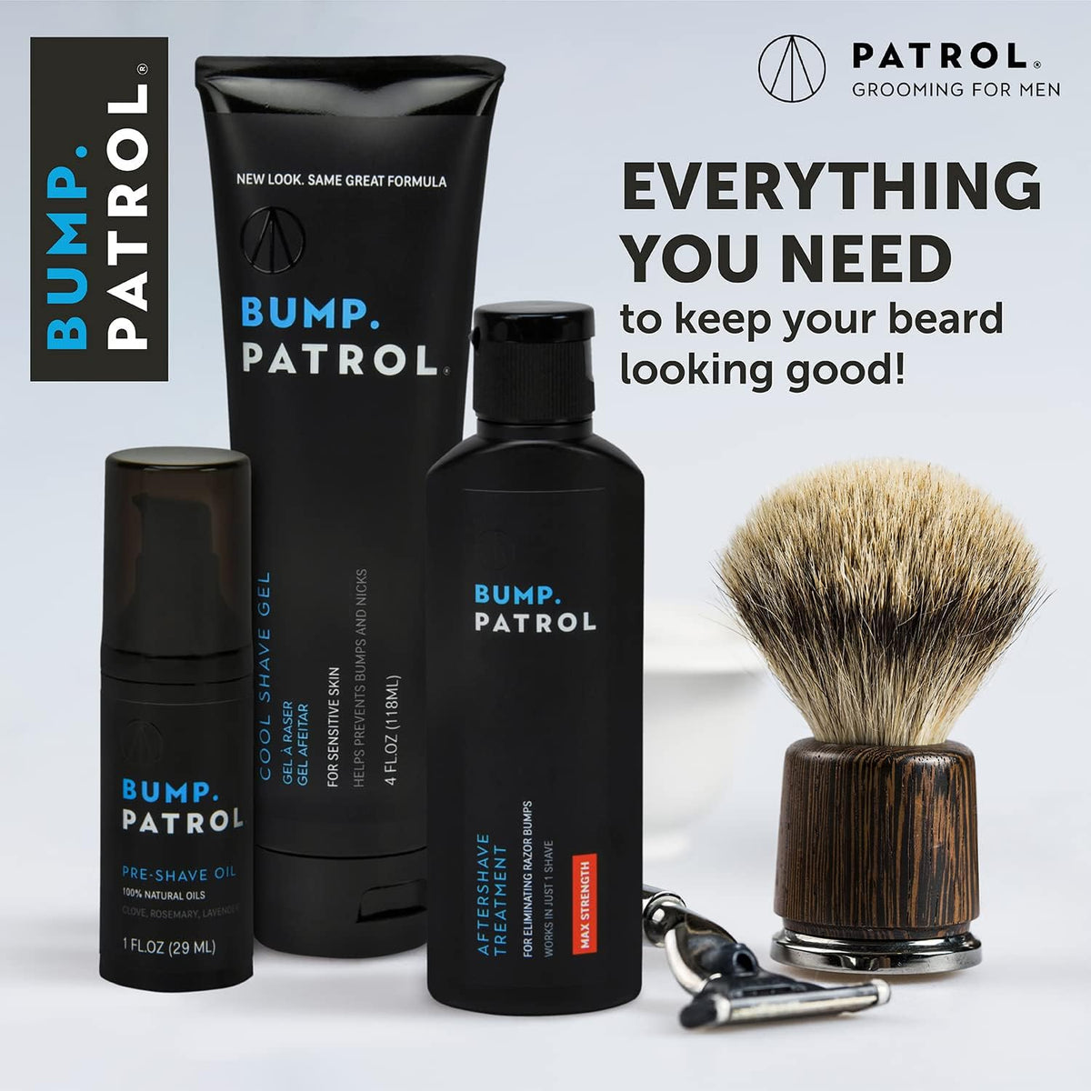 Close up view of Bump Patrol 2 Ounce sensitive strength razor burn stopper.