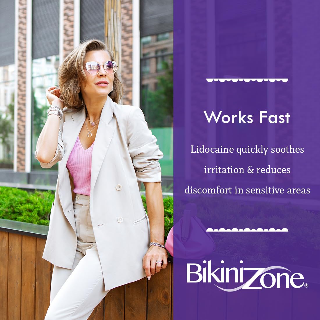 Authentic Bikini Zone aftershave cream tube highlighting the two percent lidocaine active ingredient.
