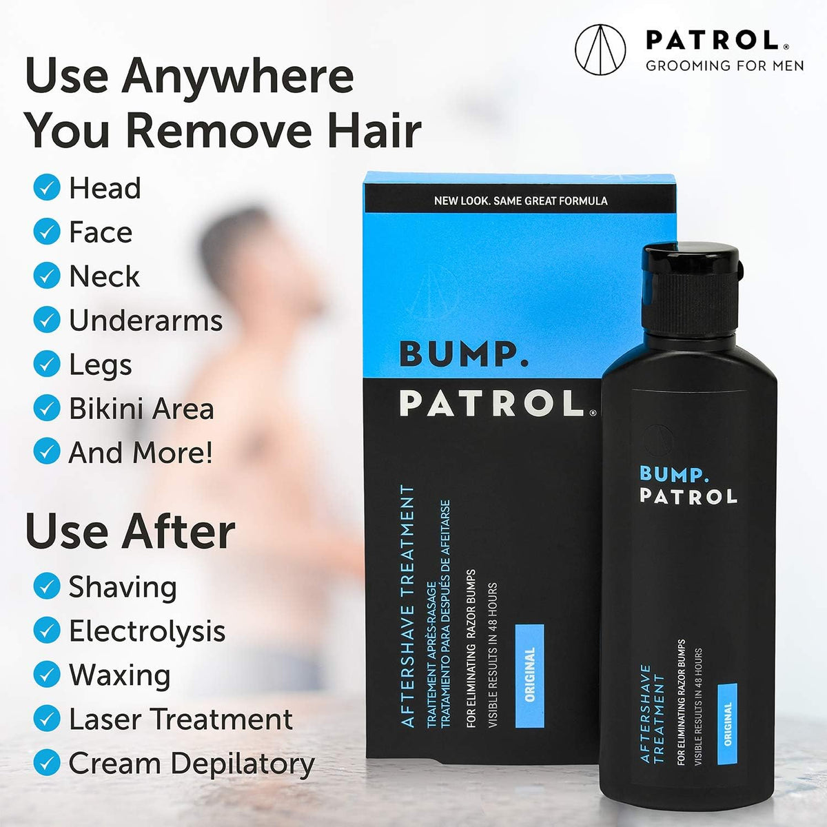 Bump Patrol aftershave liquid serum for men and women close up view