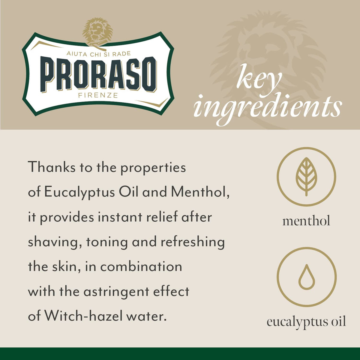 Proraso refreshing and toning formula 100 milliliters details panel
