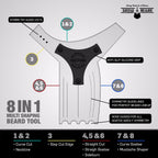 Grow Alpha Beard stainless steel lineup template alongside a grooming trimmer setup