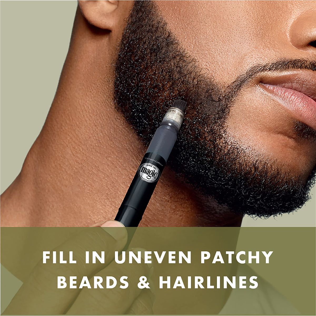 SoftSheen Carson Magic Grooming Beard Filler being applied to fill a patchy cheek area