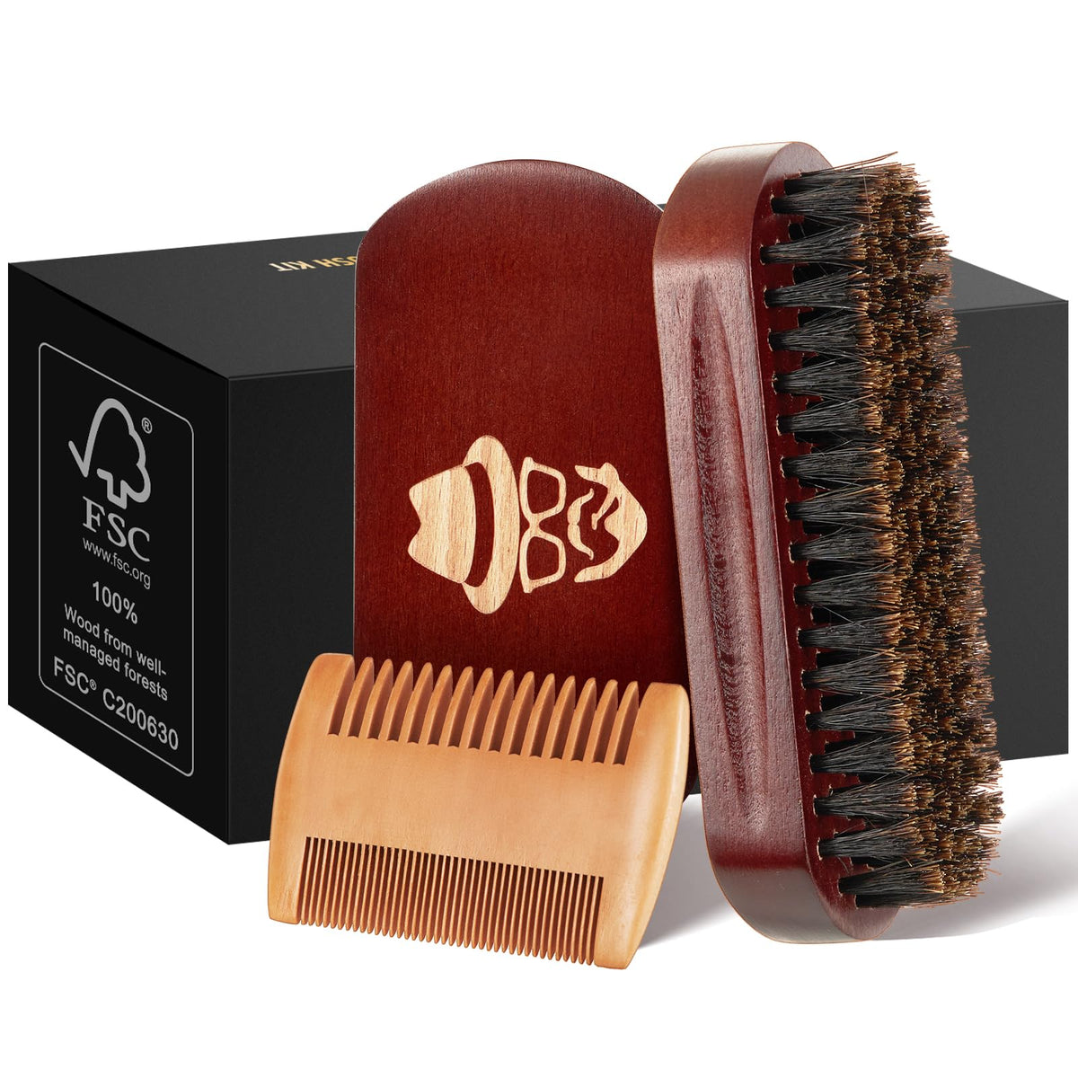 Side view of firm bristles on premium black walnut wood grooming brush