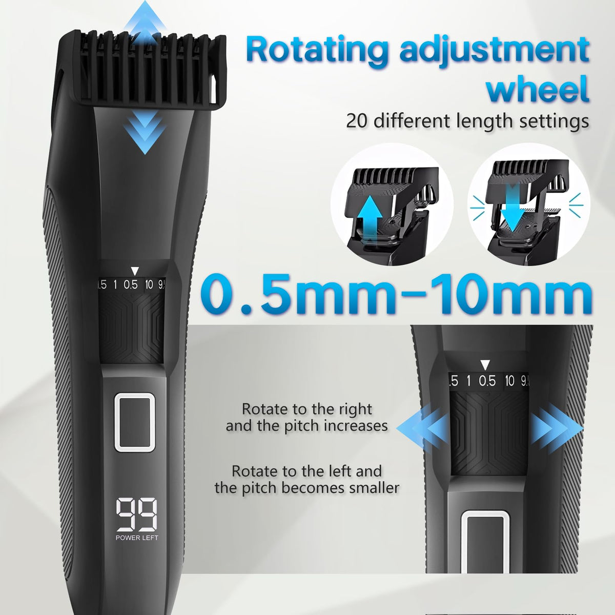 Beatslm trimmer showing zoom wheel length adjustment settings