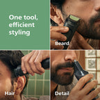 Philips Norelco 13-in-1 grooming kit attachments display