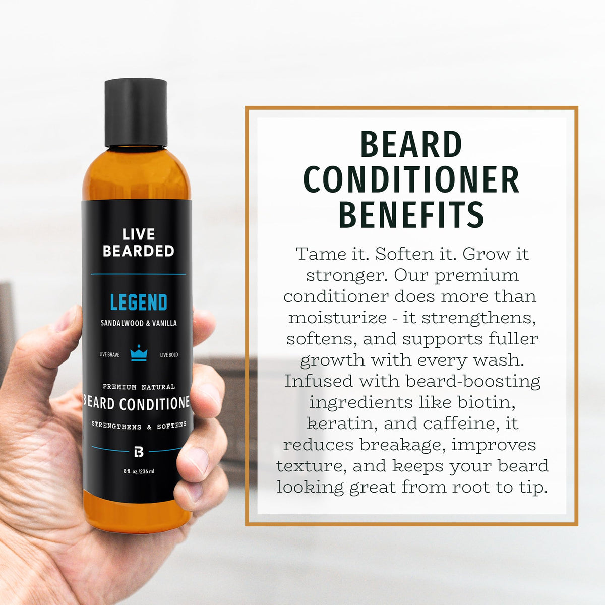 Back label of Live Bearded beard conditioner showing natural ingredients