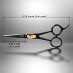 Side profile view of the ergonomic handle design on the BRV MEN right handed mustache scissors.
