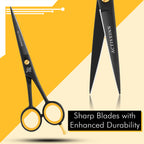 ACTIVEINN mustache and beard scissors alongside the included protective matte black faux leather storage pouch.