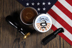 Stache Salt Leatherhead wax tin open showcasing natural grooming texture