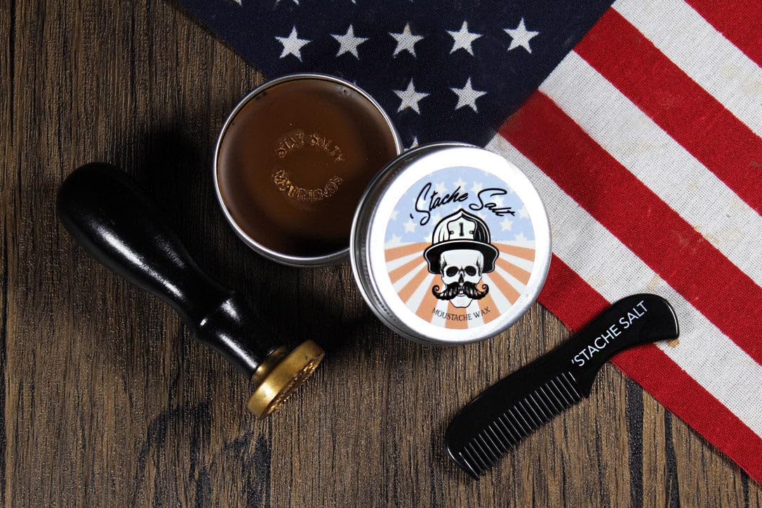 Stache Salt Leatherhead wax tin open showcasing natural grooming texture