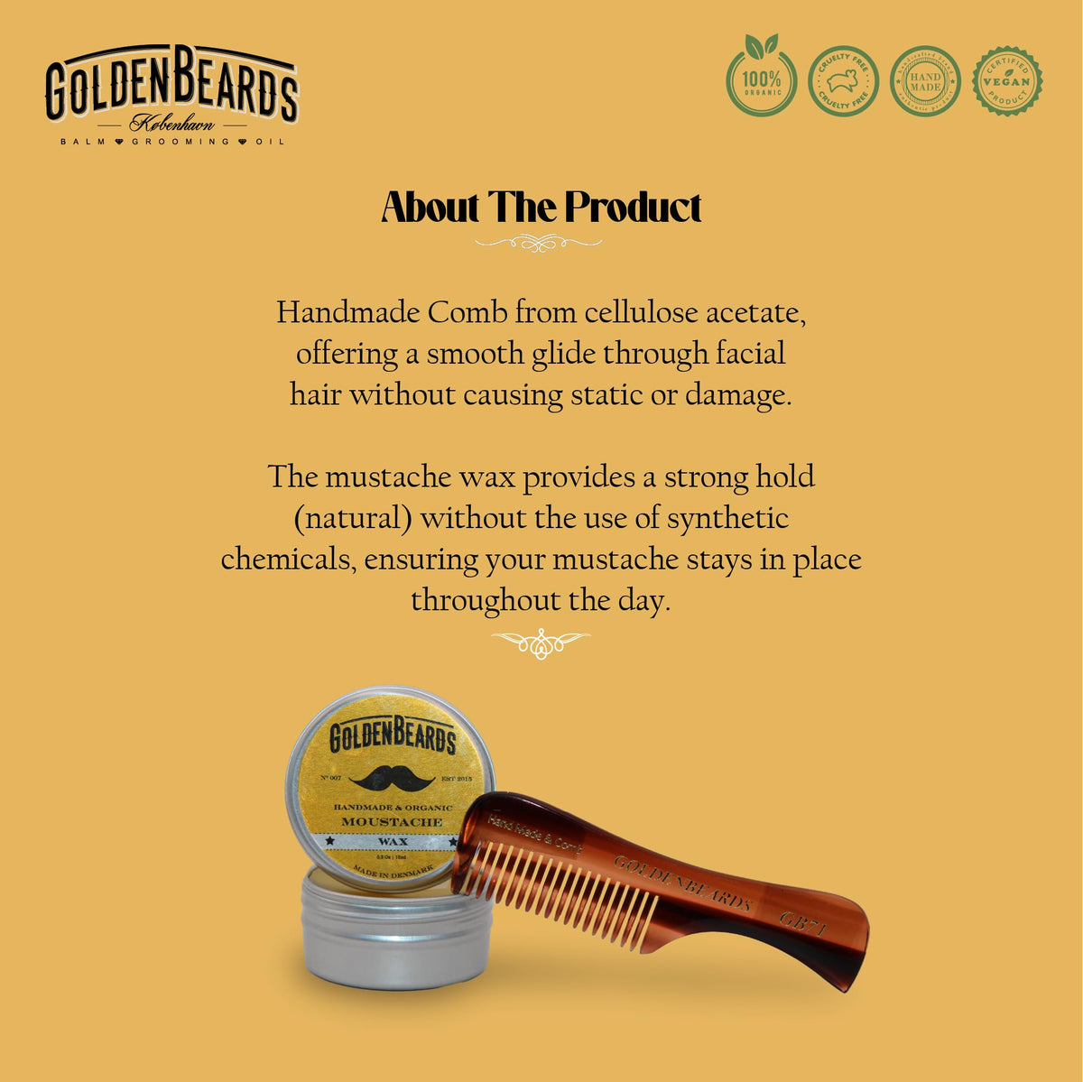 Open tin of Golden Beards organic mustache styling wax
